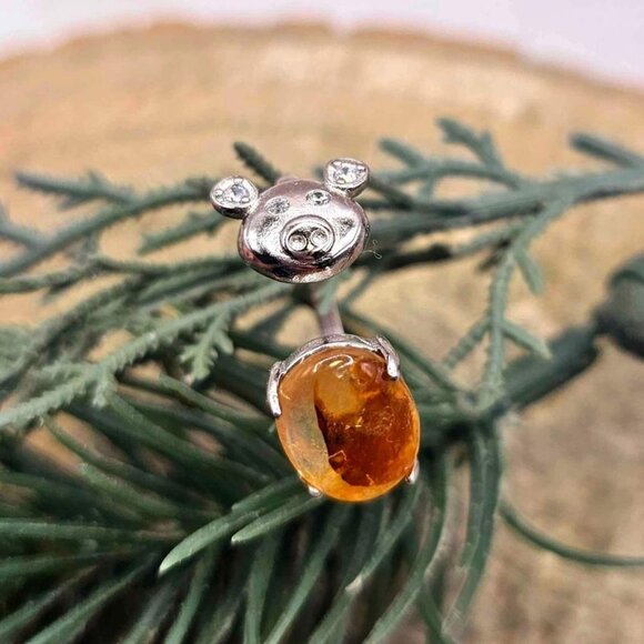 Nature Golden Healer Cute Pig Open Ring - Picture 4 of 10